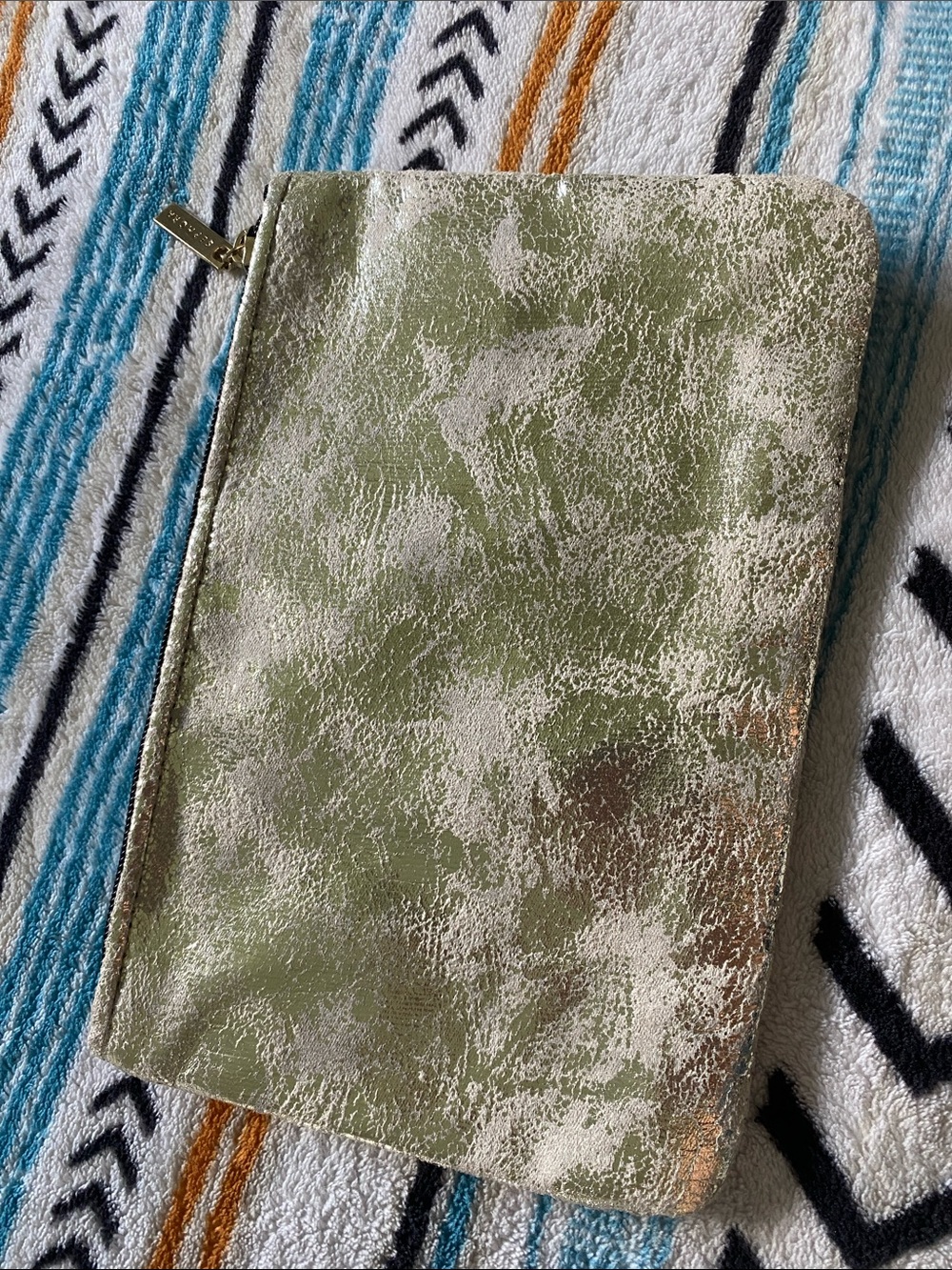Sephora Metallic Green and Silver Cosmetic Pouch